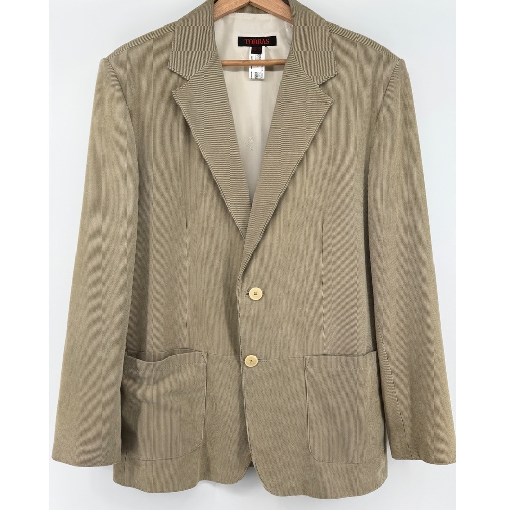 Torras Striped Leather Blazer Two Button Closure Yellow Color Jacket Size 42 846